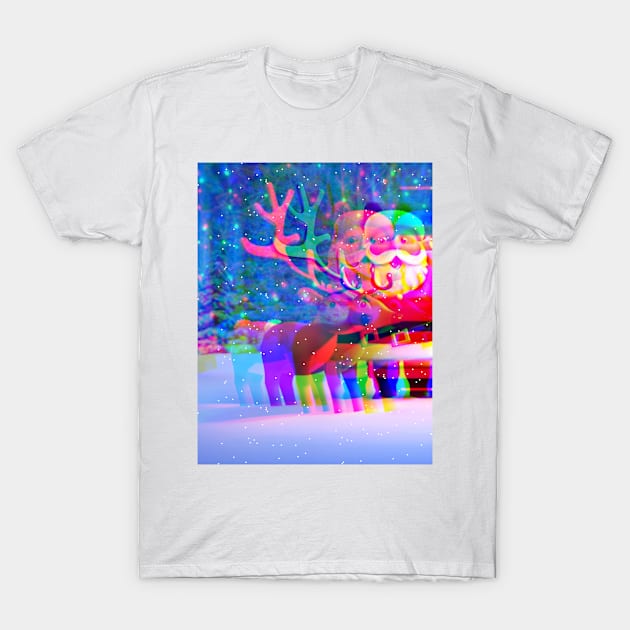 Psychedelic Trippy Xmas Santa and Reindeer T-Shirt by FineArtMaster